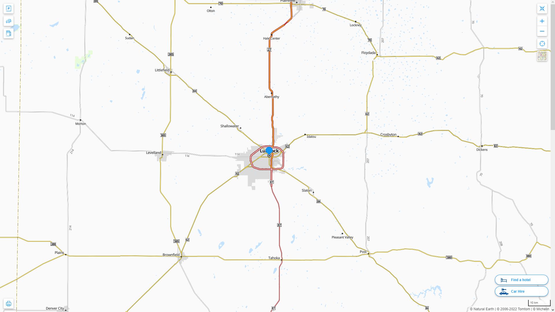 Lubbock Texas Highway and Road Map